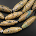Natural Green Canyon Jasper Long Cylinder Beads Aka African Opal 15.5" Strand