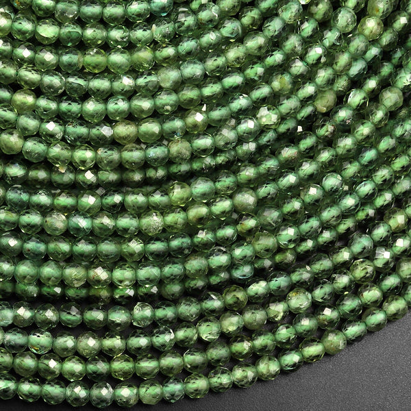AAA Faceted Natural Green Apatite 3mm Round Beads 15.5" Strand