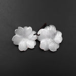 Hand Carved Natural White Agate Flower Earring Pair Drilled Gemstone Matched Beads