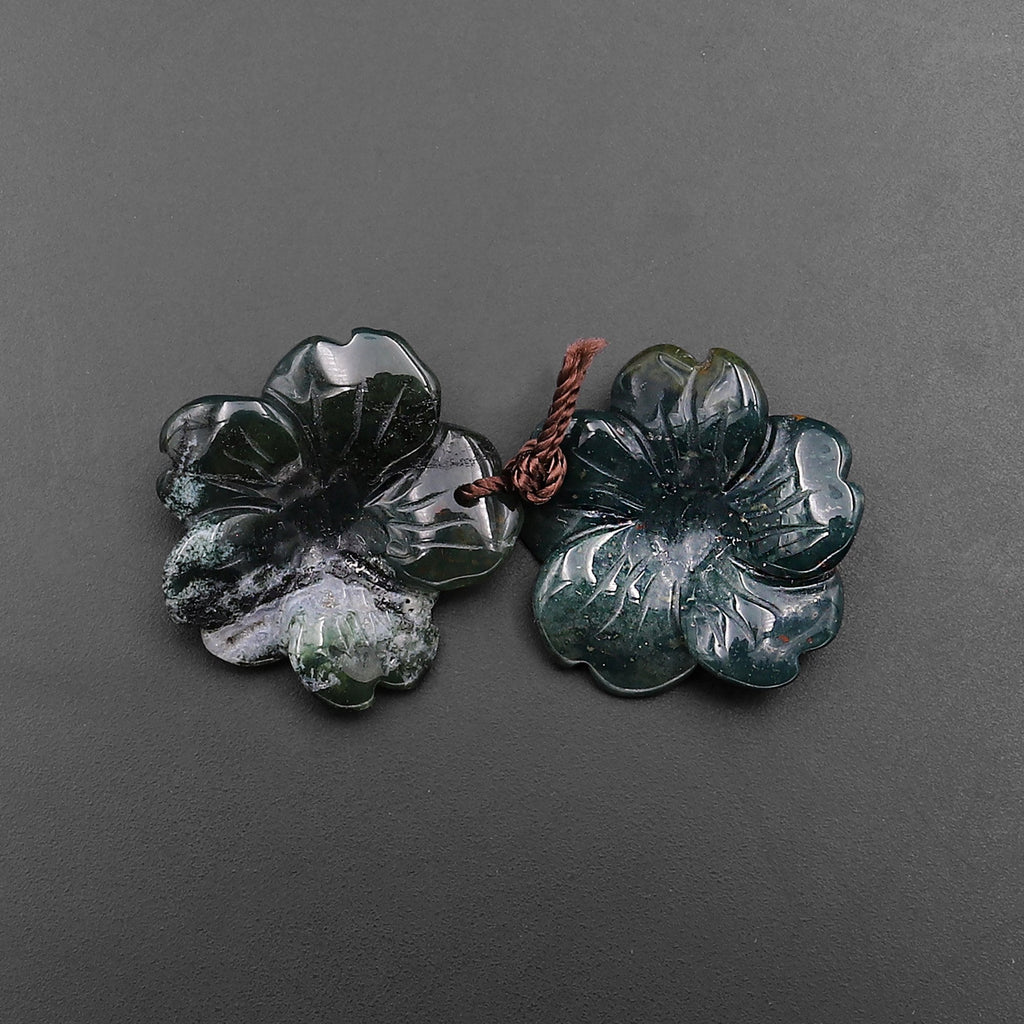 Hand Carved Natural Indian Agate Flower Earring Pair Drilled Gemstone Matched Beads A3