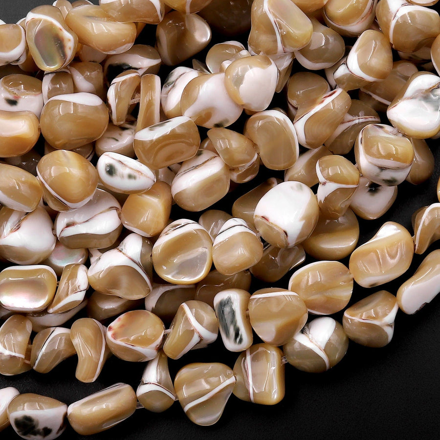 Natural Brown Mother of Pearl Beads Iridescent Shell 15.5" Strand