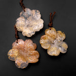 Hand Carved Natural Cherry Agate Flower Pendant Translucent Gemstone Bead