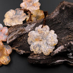 Hand Carved Natural Cherry Agate Flower Pendant Translucent Gemstone Bead