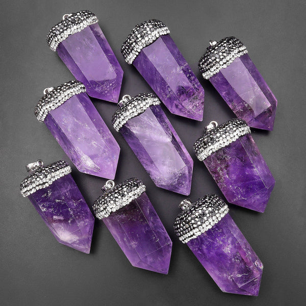 Natural Lilac Purple Amethyst Long Obelisk Point Pendant Pendulum Crystal