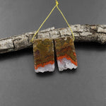 Rare Natural Red Amethyst Stalactite Slice Matched Earring Gemstone Bead Pair