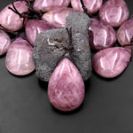 Natural Madagascar Mauve Pink Rose Quartz Teardrop Pendant Side Drilled Gemstone