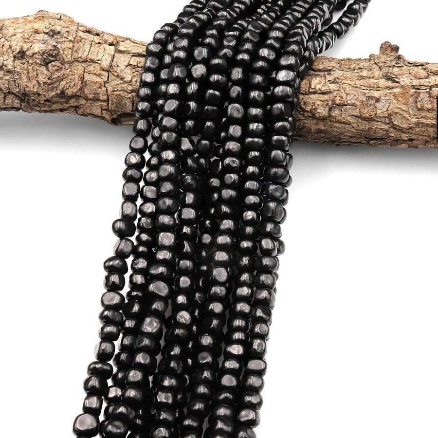 Genuine Natural Shungite Freeform Cube Beads 8mm Black Gemstone 15.5" Strand