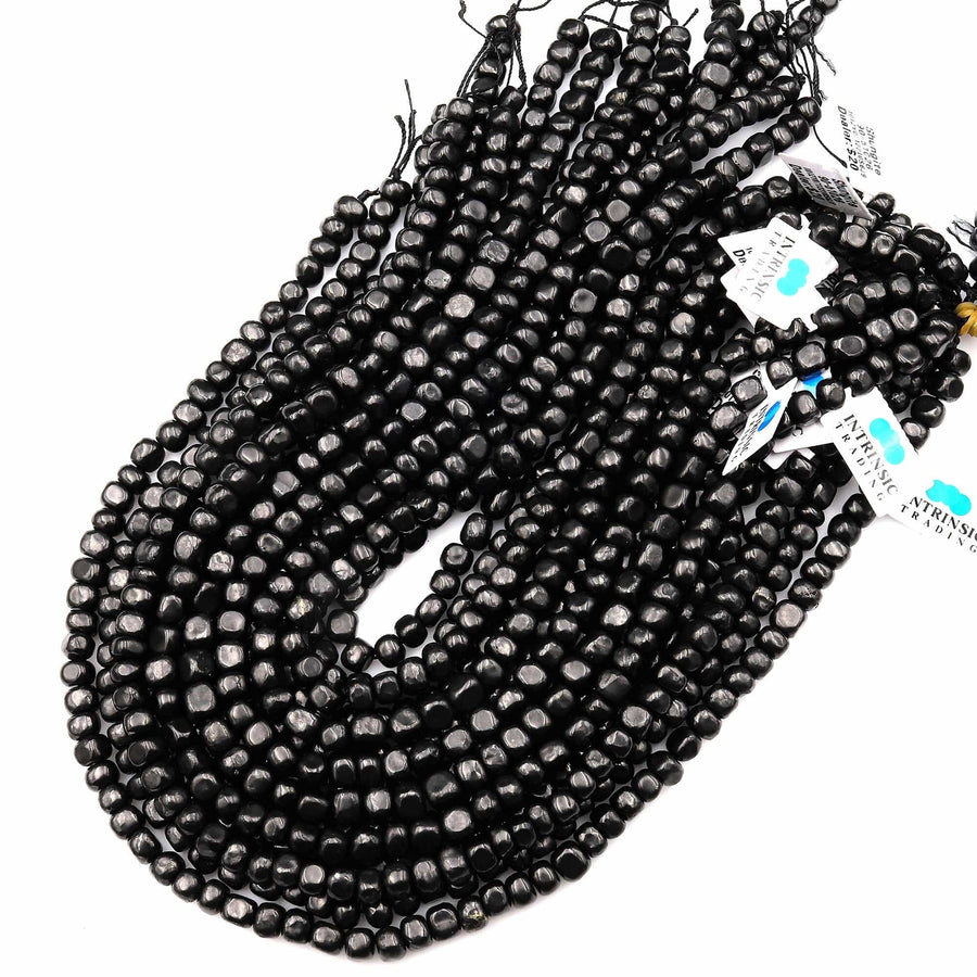 Genuine Natural Shungite Freeform Cube Beads 8mm Black Gemstone 15.5" Strand
