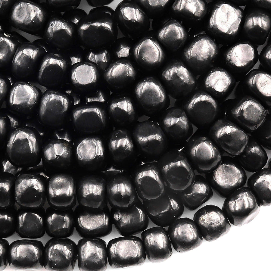 Genuine Natural Shungite Freeform Cube Beads 8mm Black Gemstone 15.5" Strand