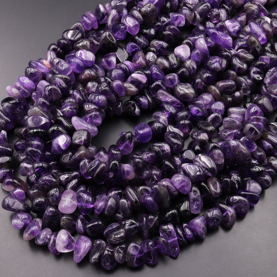 Natural Purple Amethyst Freeform Pebble Beads Gemstone 15.5" Strand