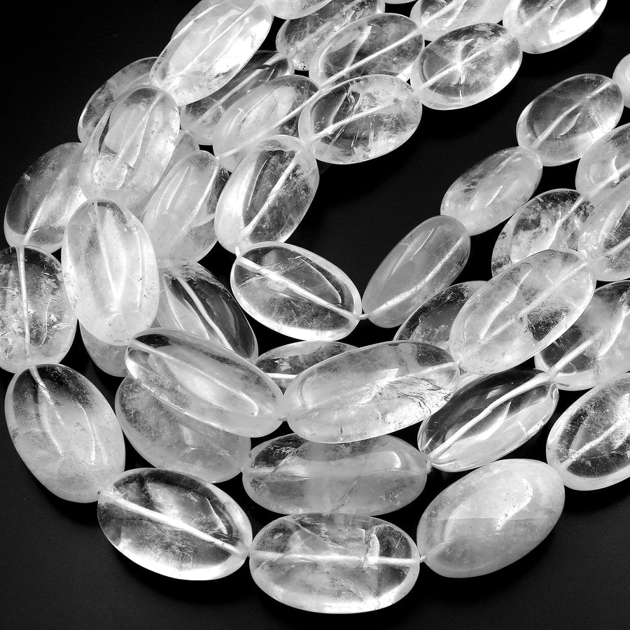 Large Real Natural Rock Crystal Quartz Thick Oval Nugget Bead 15.5" Strand