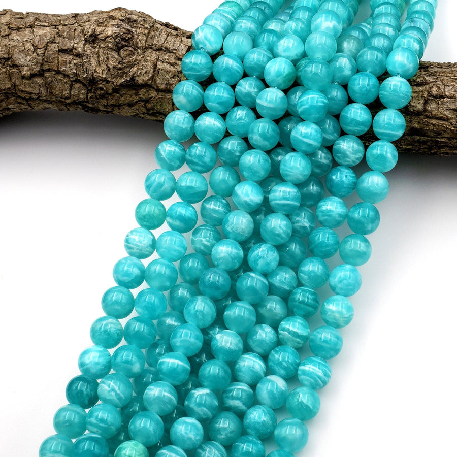 Natural Peruvian Amazonite Round Beads 10mm 12mm 14mm Sea Blue Gemstone AAA High Quality 15.5" Strand