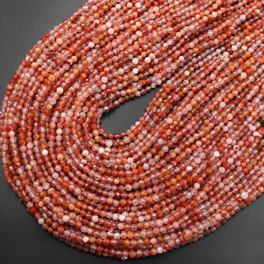 Micro Faceted Natural Red Moroccan Agate 3mm Round Beads 15.5" Strand