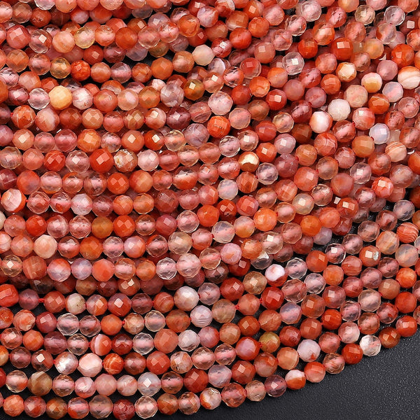 Micro Faceted Natural Red Moroccan Agate 3mm Round Beads 15.5" Strand