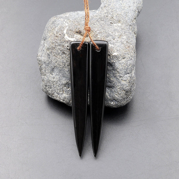 Drilled Black Obsidian Earring Pair Matched Long Dagger Triangle Gemstone Beads