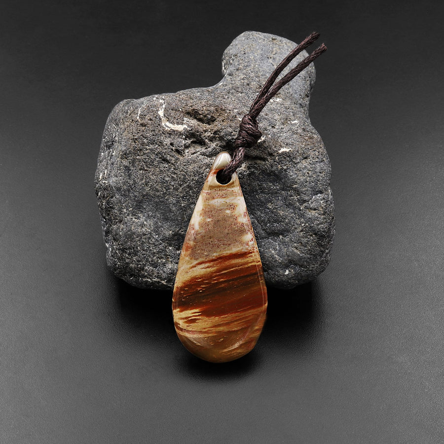 Natural Madagascar Petrified Wood Teardrop Pendant Bead Drilled Gemstone