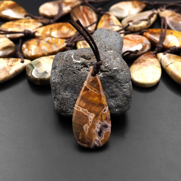 Natural Madagascar Petrified Wood Teardrop Pendant Bead Drilled Gemstone