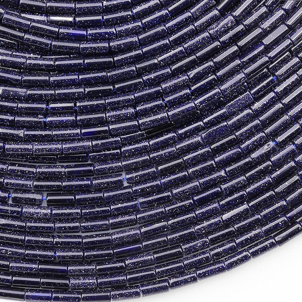 Natural Blue Goldstone 4x2mm Small Thin Smooth Spacer Tube Beads 15.5" Strand