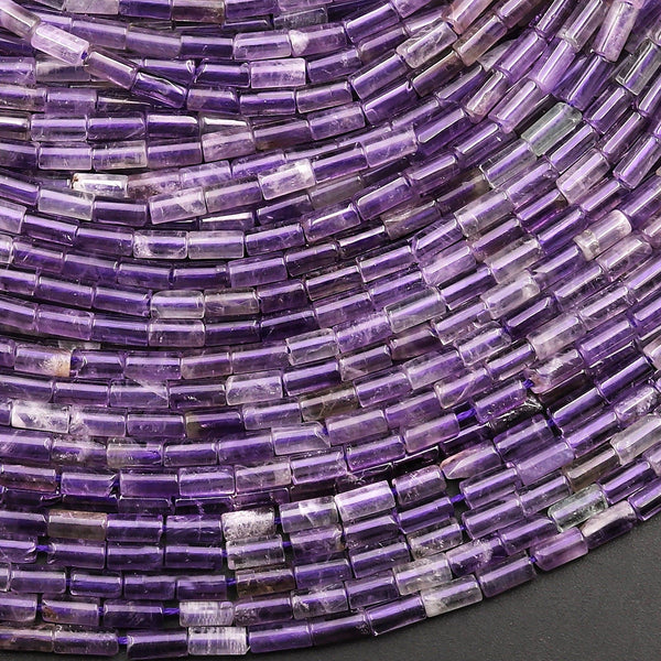 Natural Purple Amethyst 4x2mm Small Thin Smooth Spacer Tube Beads 15.5" Strand