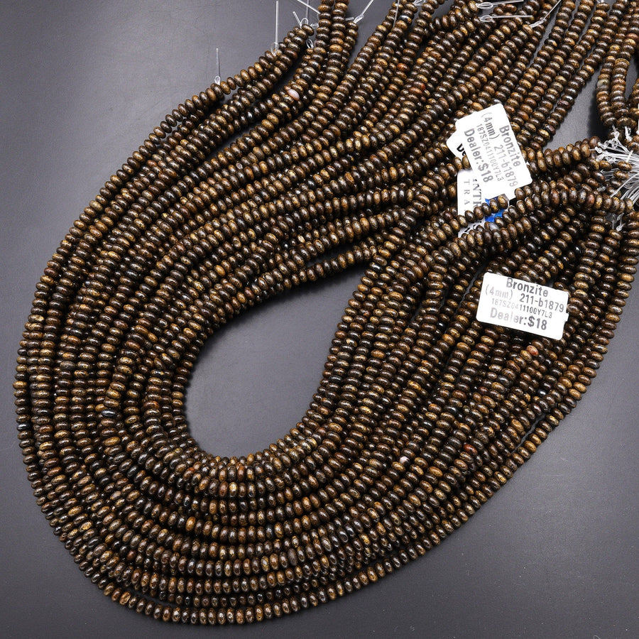 Natural Bronzite Smooth Rondelle 4mm Beads 15.5" Strand