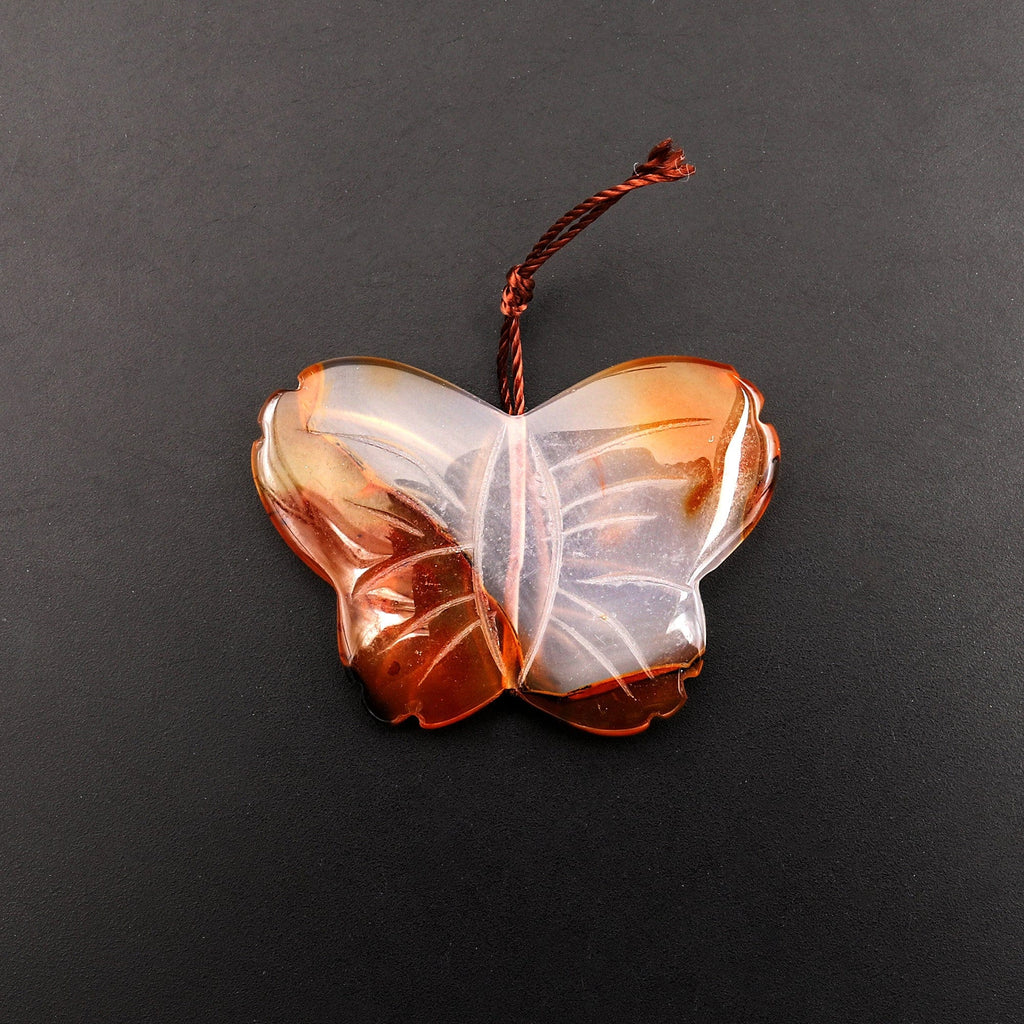Hand Carved Carnelian Butterfly Pendant Vertically Drilled Gemstone Bead A1