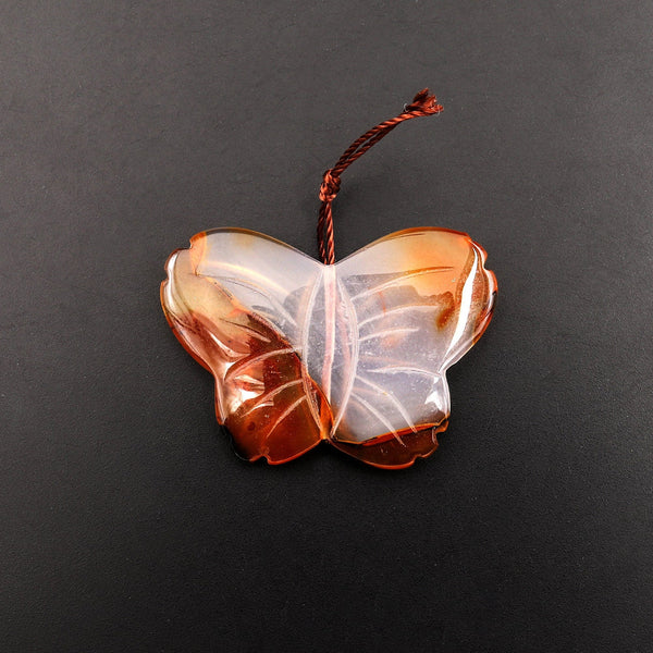 Hand Carved Carnelian Butterfly Pendant Vertically Drilled Gemstone Bead A1
