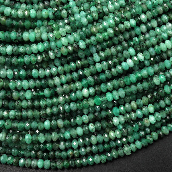 AA Genuine Natural Green Emerald Gemstone Faceted 3mm Rondelle Beads 15.5" Strand