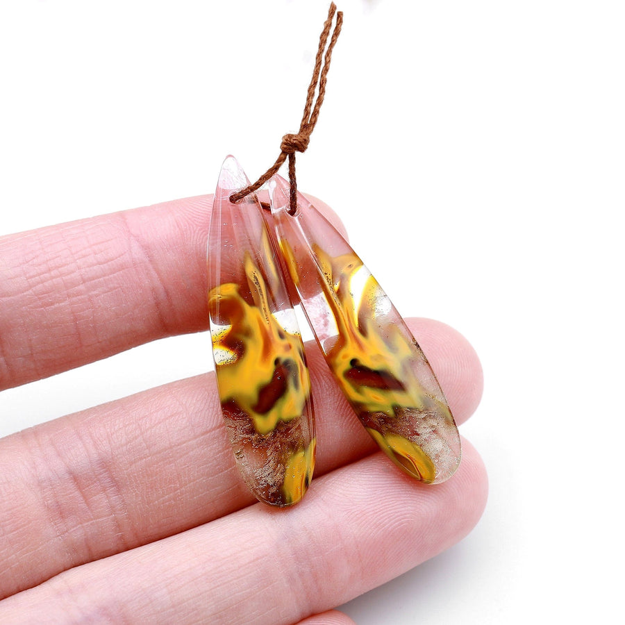 Cherry Quartz Golden Swirls Earring Teardrop Drilled Matched Bead Pair