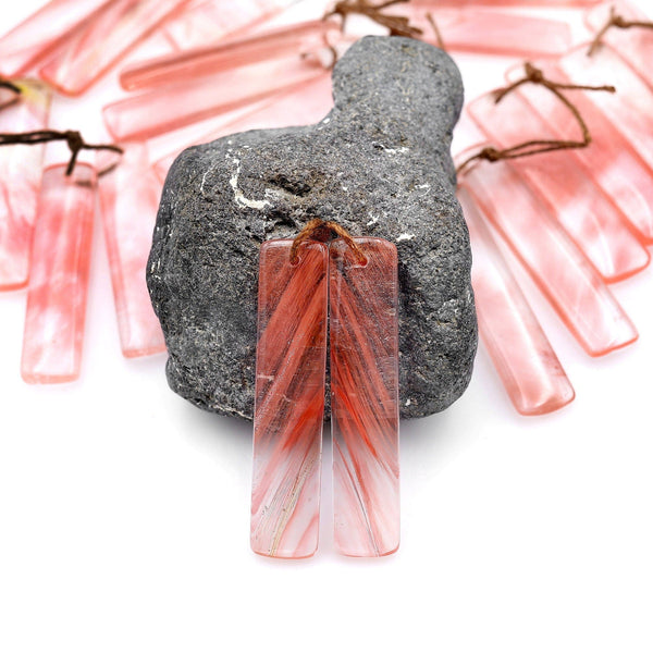 Juicy Strawberry Quartz Aka Cherry Quartz Earring Rectangle Matched Bead Pair