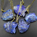 Hand Carved Natural Blue Lapis Fish Pendant Gemstone Focal Bead