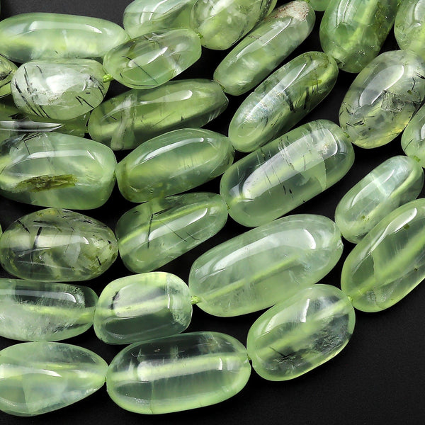AAA Extra Translucent Natural Prehnite Freeform Oval Nugget Beads 15.5" Strand