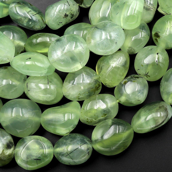 AAA Extra Translucent Natural Prehnite Freeform Rounded Nugget Beads 15.5" Strand