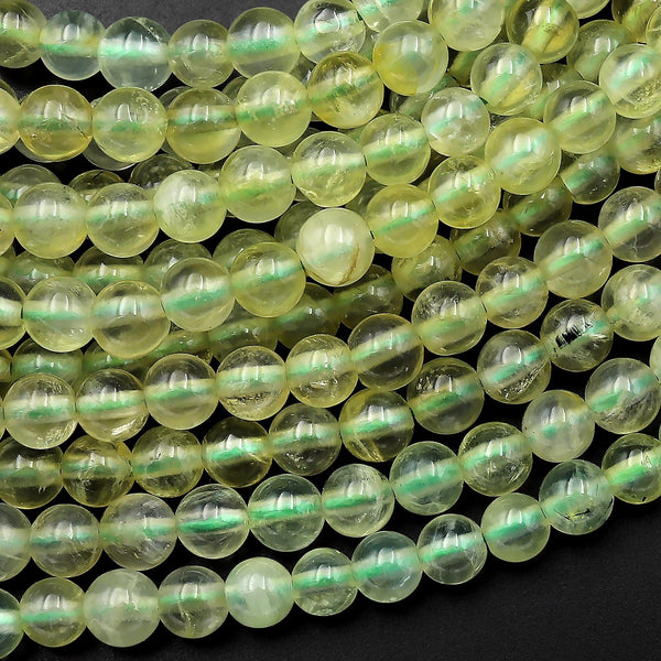 Natural Green Yellow Prehnite 4mm Round Beads 15.5" Strand