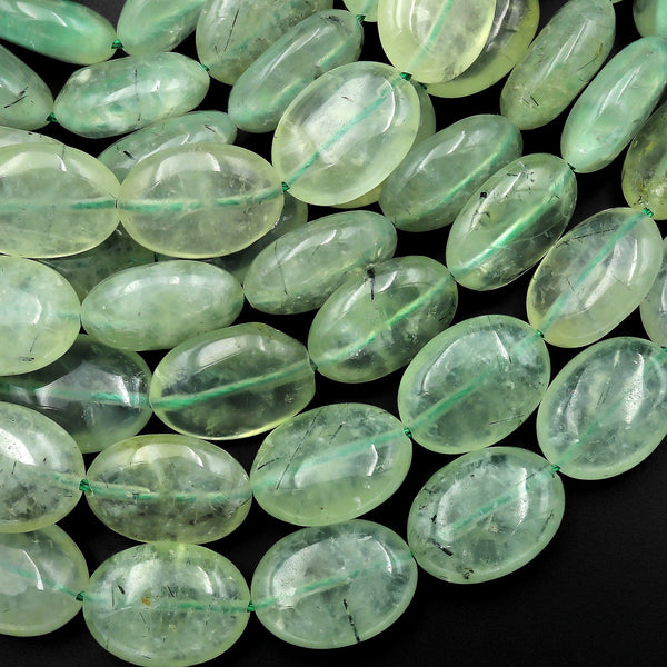 Natural Green Prehnite Oval Beads 15.5" Strand