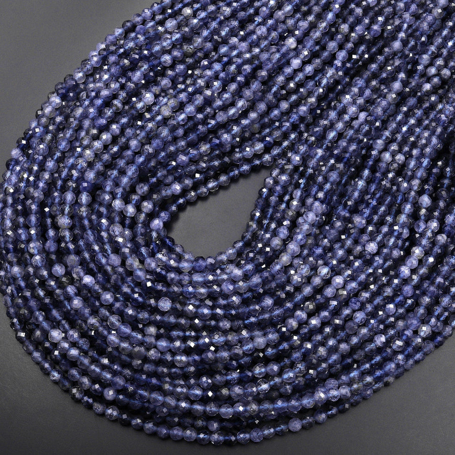 AA Natural Iolite Faceted 4mm Round Gemstone Beads 15.5" Strand