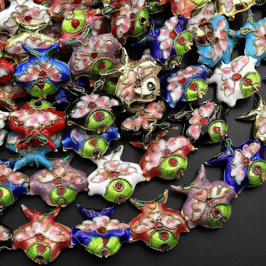 Colorful Goldfish Cloisonné Beads Decorative Floral Enamel 15.5" Strand