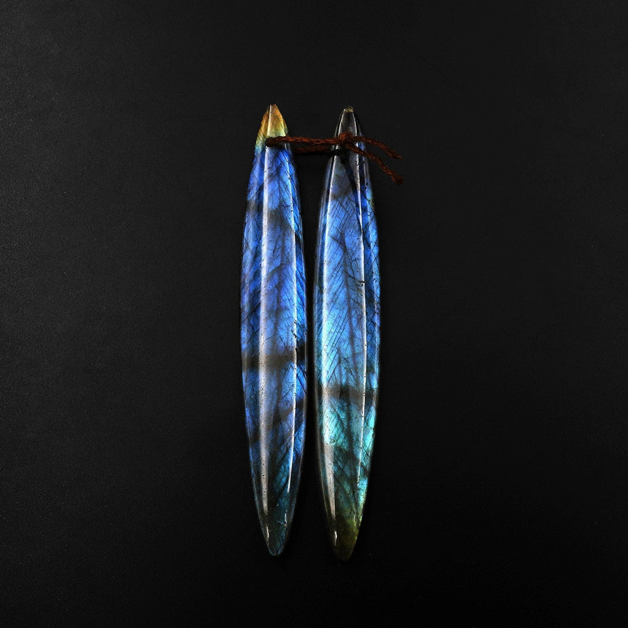 Natural Labradorite Earring Pair Long Marquise Dagger Matched Gemstone Beads