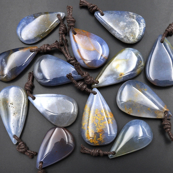 Natural Blue Chalcedony Teardrop Pendant Focal Bead