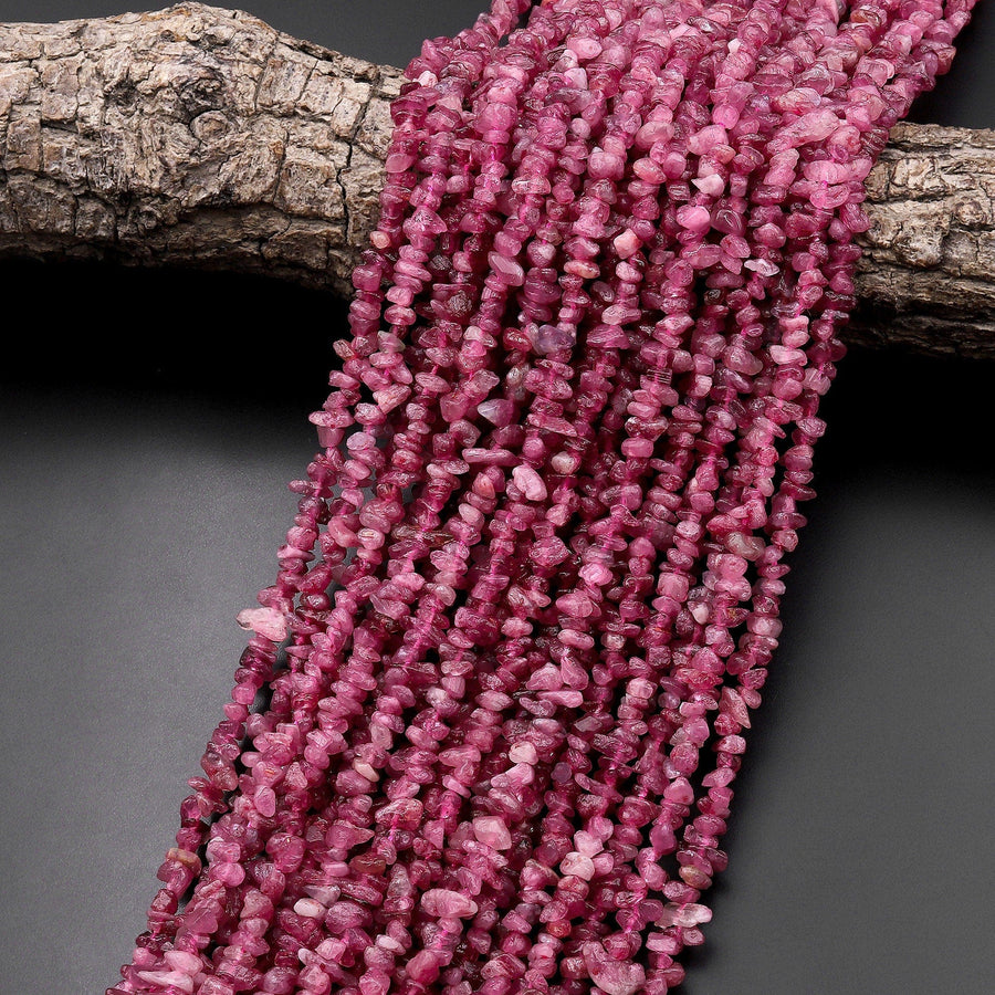 Natural Pink Tourmaline Small Freeform Hammered Chip Beads 15.5" Strand