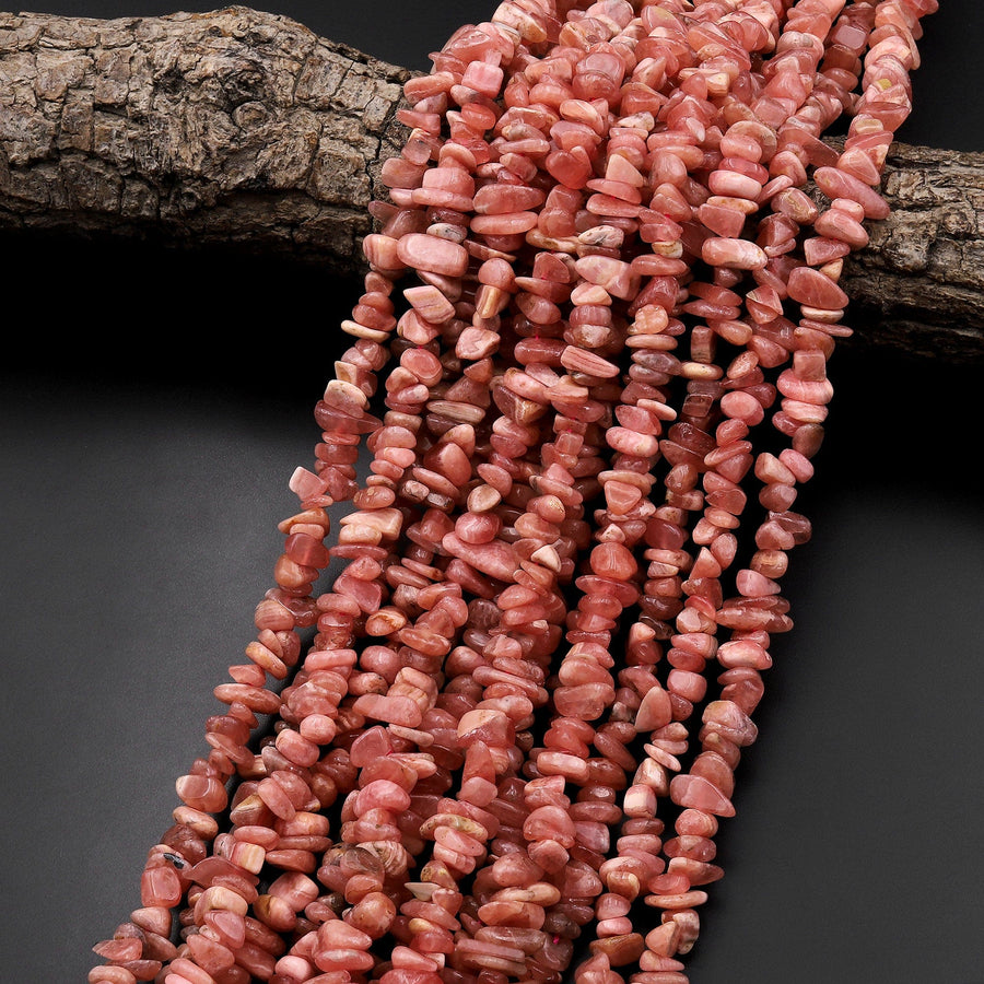 Natural Rhodochrosite Freeform Chip Nugget Beads 15.5" Strand