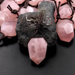 Faceted Natural Madagascar Pink Rose Quartz Point Pendant Side Drilled Gemstone Crystal Pendulum