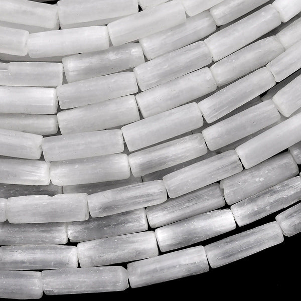 Genuine Natural Selenite Smooth Tube Cylinder Beads 15.5" Strand