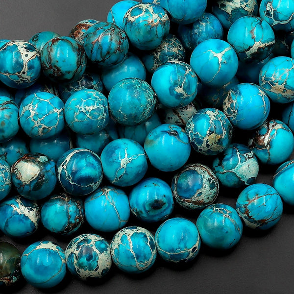 Large Hole Beads Blue Impression Jasper 10mm Round Rondelle Beads Aka Snake Skin Jasper Aqua Terra Jasper 8" Strand