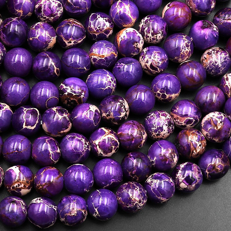 Large Hole Beads Purple Impression Jasper 10mm Round Rondelle Beads Aka Snake Skin Jasper Aqua Terra Jasper 8" Strand