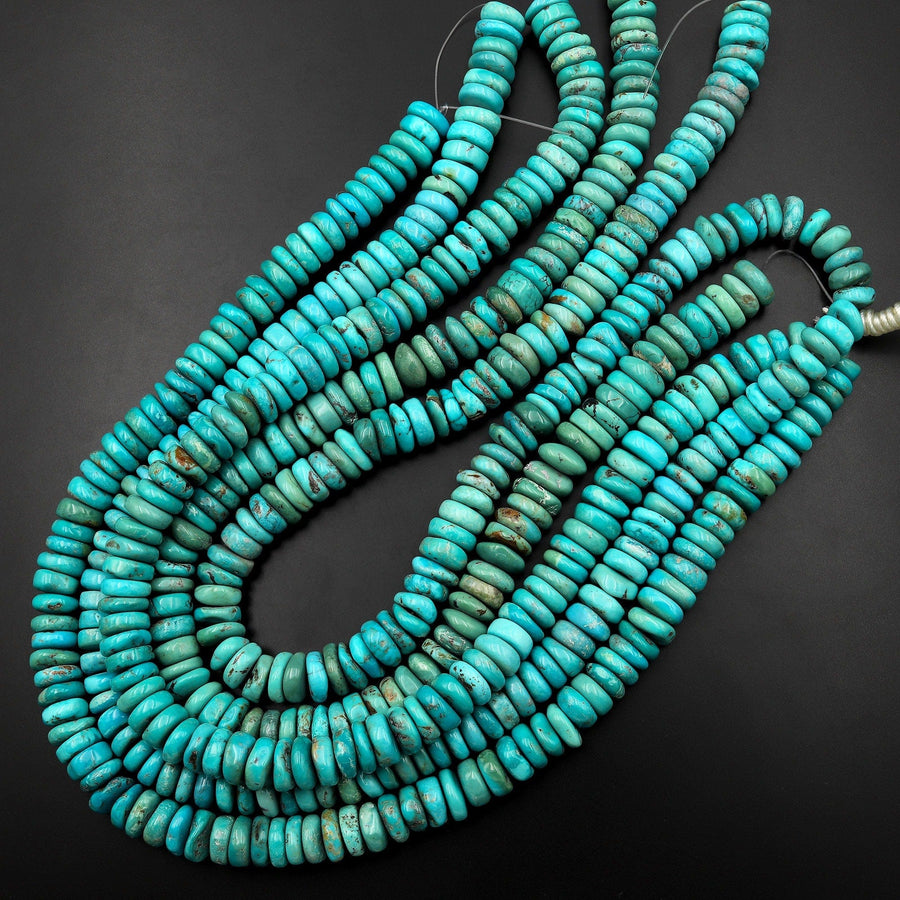 Genuine Natural Nevada Blue Green TurquoiseThick Heishi Beads Rondelle Real Turquoise Gemstone 15.5" Strand