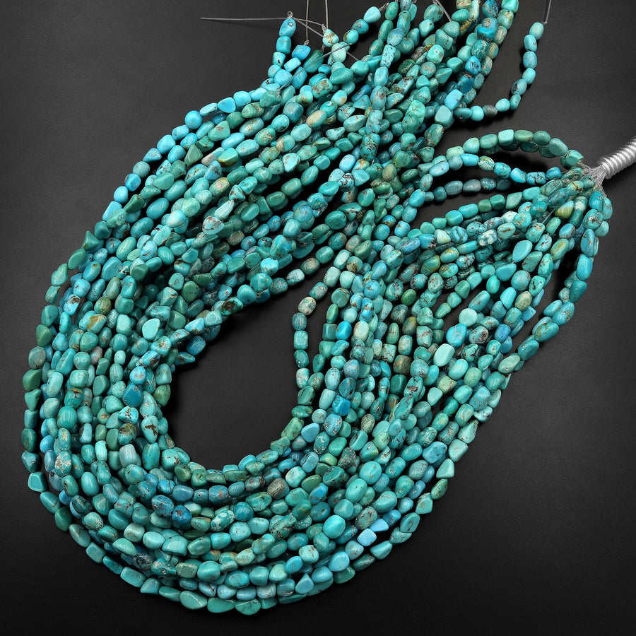 Genuine Natural Light Blue Turquoise Small Freeform Nugget Pebble 5mm Beads 15.5" Strand