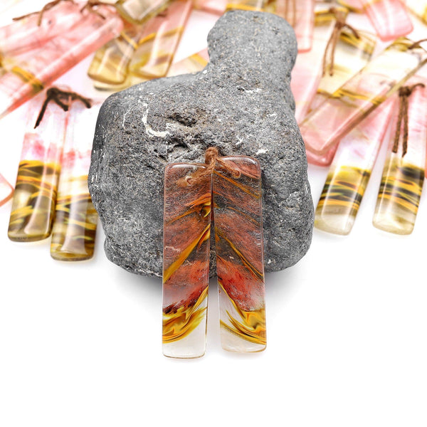 Red Pink Golden Strawberry Quartz Aka Cherry Quartz Earring Rectangle Matched Bead Pair A3