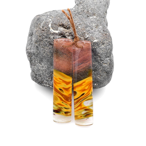 Red Pink Golden Strawberry Quartz Aka Cherry Quartz Earring Rectangle Matched Bead Pair A2