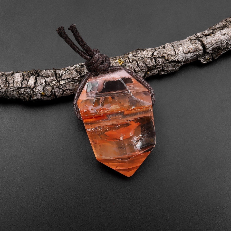 Faceted Natural Red Lepidocrocite Quartz Point Pendant Side Drilled Gemstone Focal Bead Crystal Pendulum