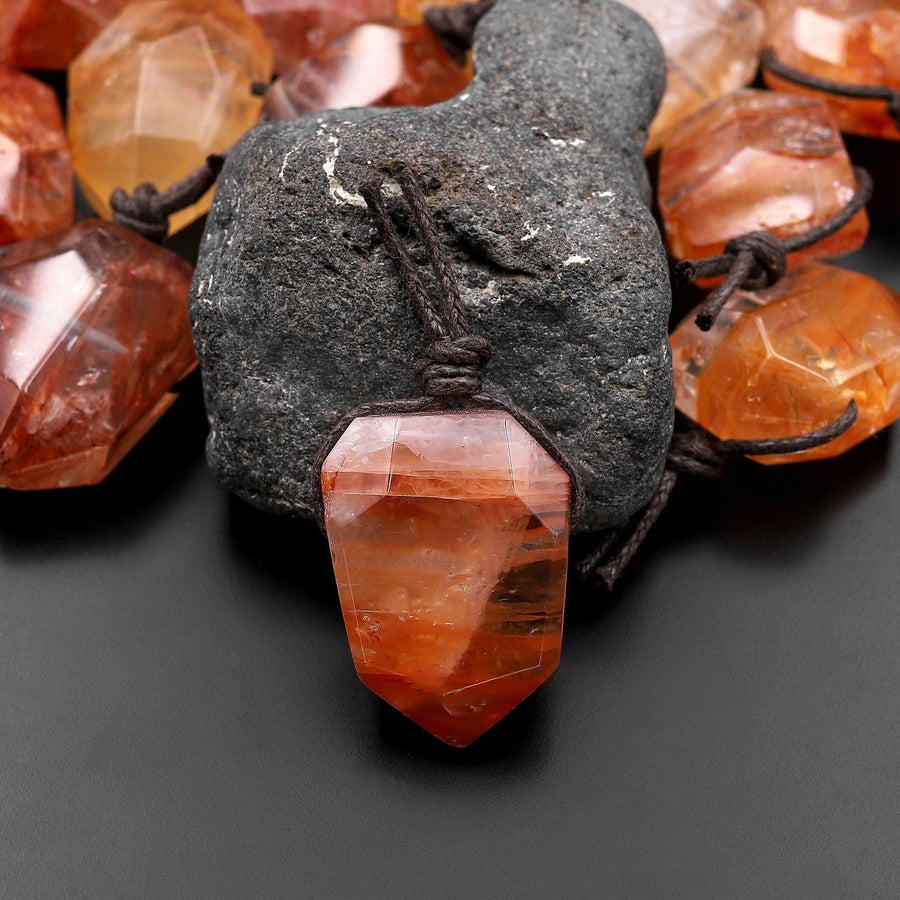 Faceted Natural Red Lepidocrocite Quartz Point Pendant Side Drilled Gemstone Focal Bead Crystal Pendulum